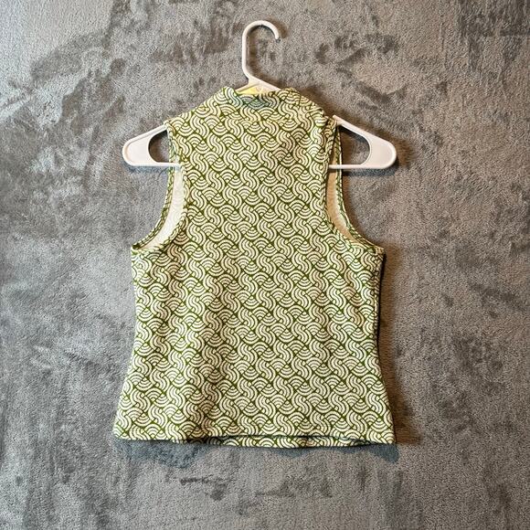 Anthropologie Maeve Structure Mock Neck Mod Top Green Geometric Print Size Small - Picture 3 of 6